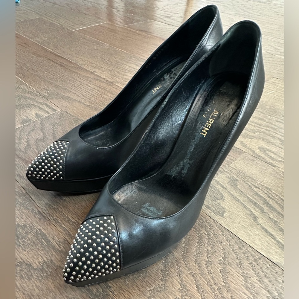 SAINT LAURENT Black Studded Stilettos 38